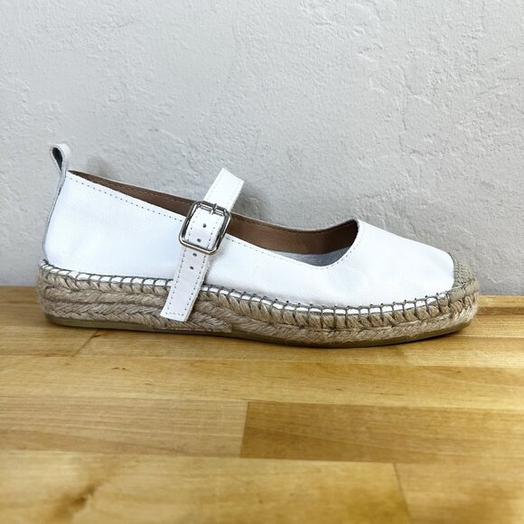 FABIOLAS Leather White Buckle Mary Jane Espadrilles Flats Shoes EU Size‎ 38 US 7 - Picture 1 of 9